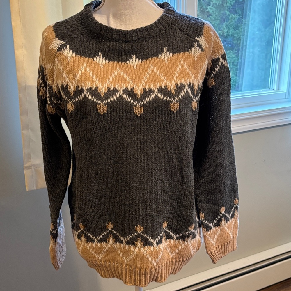 Gray and Tan Women's Mohair Sweater
